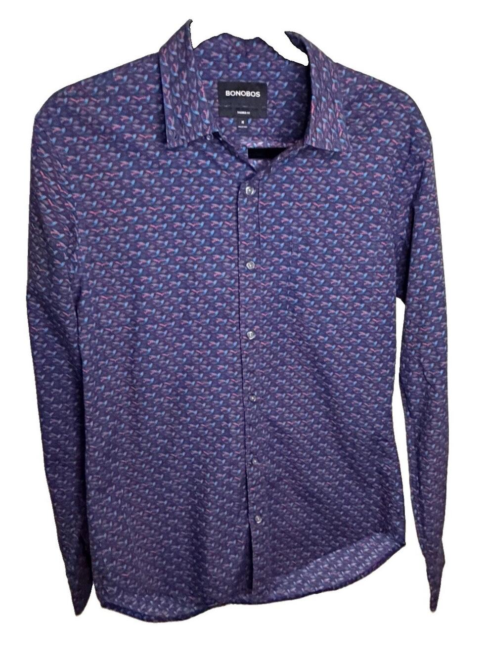 Bonobos Men’s M Tailored Fit Bird Print Shirt Navy Purple 100% Cotton